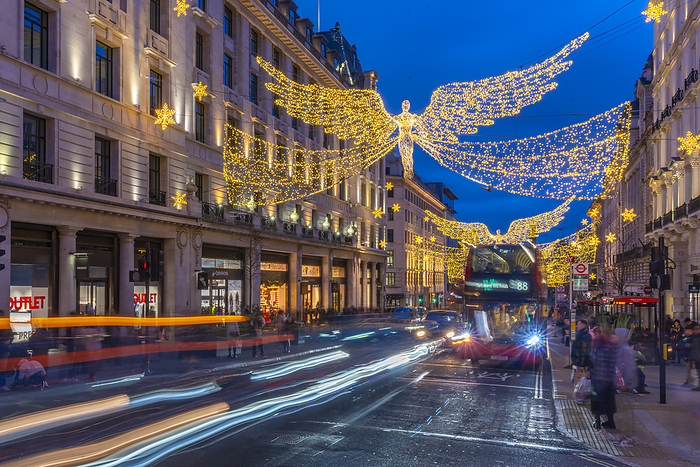 View of Regent Street shops and lights at Christmas, Westminster, London, England, United Kingdom, Europe View of Regent Street shops and lights at Christmas, Westminster, London, England, United Kingdom, Europe, by Frank Fell