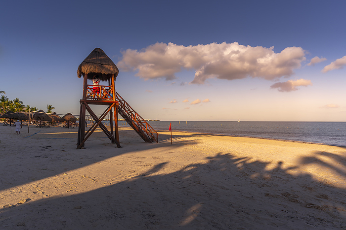 View of lifeguard watch tower and golden beach near Puerto Morelos, Caribbean Coast, Yucat n Peninsula, Mexico, North America View of lifeguard watch tower and golden beach near Puerto Morelos, Caribbean Coast, Yucatan Peninsula, Mexico, North America, by Frank Fell