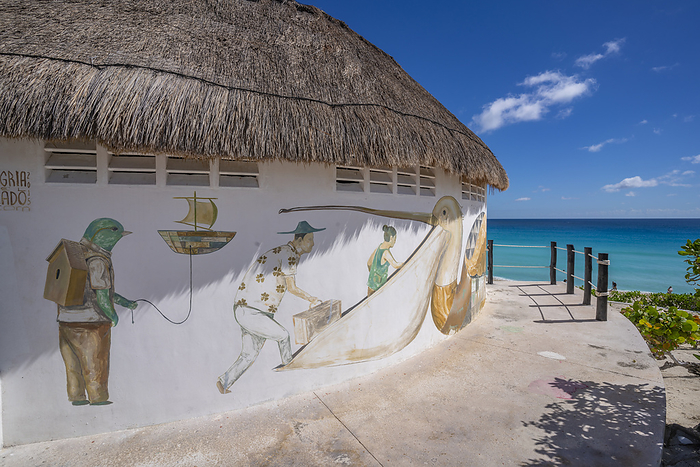 View of wall art at Playa Delfines, Hotel Zone, Cancun, Caribbean Coast, Yucat n Peninsula, Mexico, North America View of wall art  murals  at Playa Delfines, Hotel Zone, Cancun, Caribbean Coast, Yucatan Peninsula, Mexico, North America, by Frank Fell