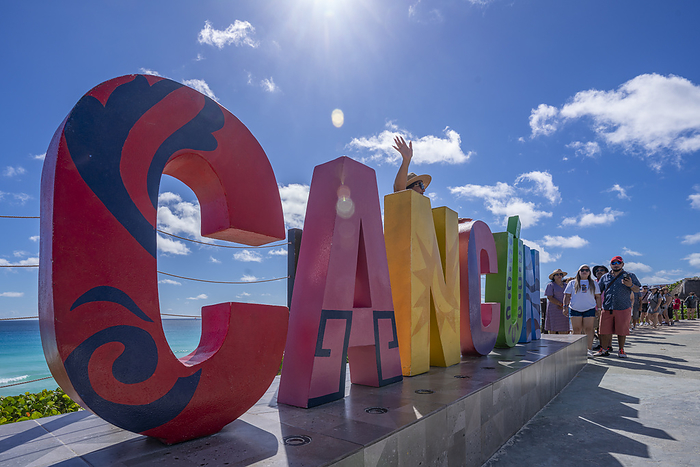 View of Cancun and Mirador Letters at Playa Delfines, Hotel Zone, Cancun, Caribbean Coast, Yucat n Peninsula, Mexico, North America View of Cancun and Mirador Letters at Playa Delfines, Hotel Zone, Cancun, Caribbean Coast, Yucatan Peninsula, Mexico, North America, by Frank Fell