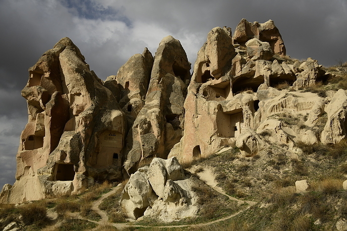 Rock formations and cave houses in Goreme, Cappadocia, Turkey Rock formations and cave houses in Goreme, Cappadocia, Anatolia, Turkey, Asia Minor, Asia, by Michael Szafarczyk