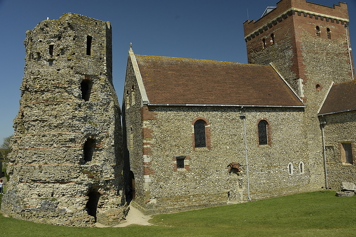 St. Mary in Castro and Roman Pharos, an ancient lighthouse, at Dover Castle, Dover, United Kingdom St. Mary in Castro church and Roman Pharos, an ancient lighthouse, at Dover Castle, Dover, Kent, England, United Kingdom, Europe, by Michael Szafarczyk