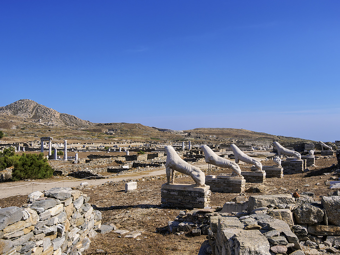 The Terrace of the Lions, Delos Archaeological Site, Delos Island, Cyclades, Greece The Terrace of the Lions, Delos Archaeological Site, UNESCO World Heritage Site, Delos Island, Cyclades, Greek Islands, Greece, Europe, by Karol Kozlowski
