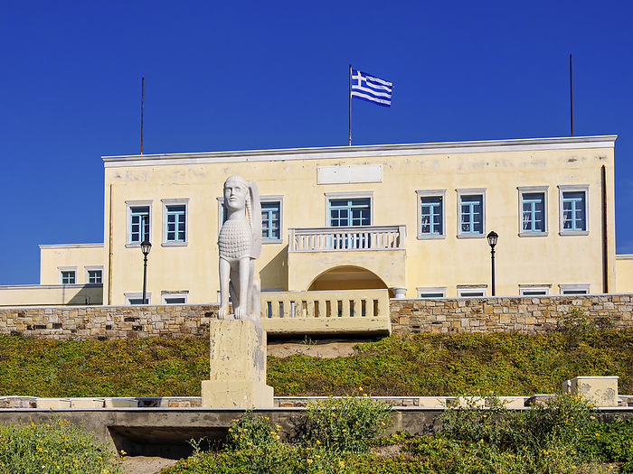 Sphinx of the Naxians and Town Hall, Chora, Naxos City, Naxos Island, Cyclades, Greece Sphinx of the Naxians and Town Hall, Chora, Naxos City, Naxos Island, Cyclades, Greek Islands, Greece, Europe, by Karol Kozlowski