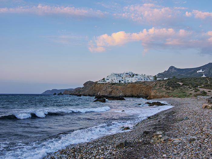 Grotta Beach at dusk, Chora, Naxos City, Naxos Island, Cyclades, Greece Grotta Beach at dusk, Chora, Naxos City, Naxos Island, Cyclades, Greek Islands, Greece, Europe, by Karol Kozlowski