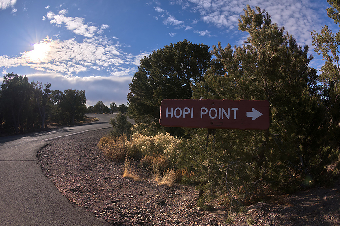 A sign marking the one way entrance to Hopi Point from Hermit Road at Grand Canyon Arizona. A sign marking the one way entrance to Hopi Point from Hermit Road at Grand Canyon, Arizona, United States of America, North America, by Steven Love