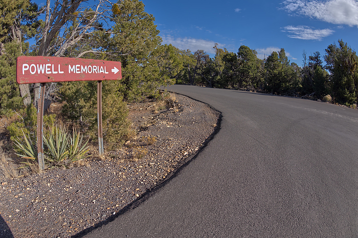 The sign marking the entry pathway to the Powell Memorial from the parking lot off of Hermit Road at Grand Canyon Arizona. The sign marking the entry pathway to the Powell Memorial from the parking lot off Hermit Road, Grand Canyon, Arizona, United States of America, North America, by Steven Love