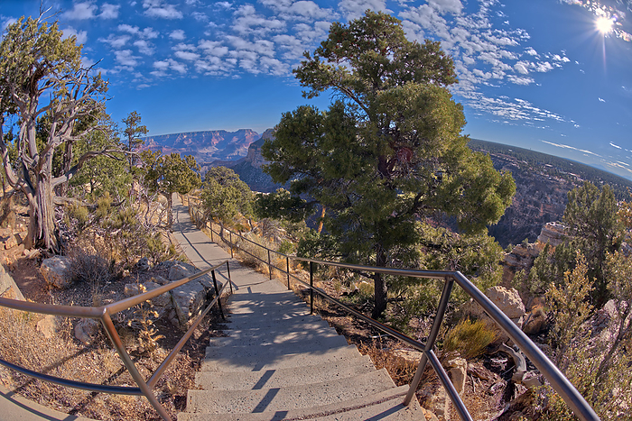 Stairway leading down to the Trailview Overlook East Vista at Grand Canyon South Rim Arizona, off of Hermit Road. Stairway leading down to the Trailview Overlook East Vista at Grand Canyon South Rim, off Hermit Road, Grand Canyon, UNESCO World Heritage Site, Arizona, United States of America, North America, by Steven Love