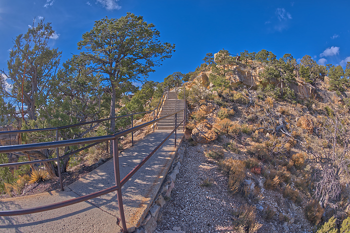 Stairway leading down to the Trailview Overlook East Vista at Grand Canyon South Rim Arizona, off of Hermit Road. Stairway leading down to the Trailview Overlook East Vista at Grand Canyon South Rim, off Hermit Road, Grand Canyon, Arizona, United States of America, North America, by Steven Love