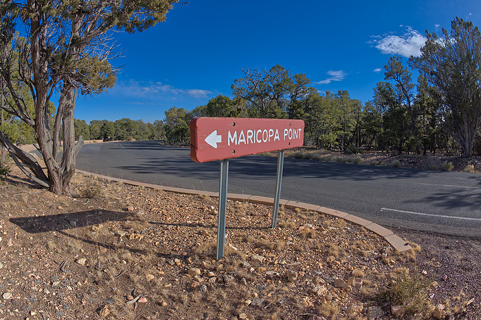 The entry sign for Maricopa Point at Grand Canyon Arizona along Hermit Road. The entry sign for Maricopa Point, Grand Canyon, Arizona, United States of America, North America, by Steven Love