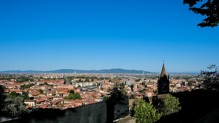 Italy View of the City of Turin from the Castle of Rivoli  Castello di Rivoli , a former Residence of the Royal House of Savoy, housing the Museo d Arte Contemporanea  Museum of Contemporary Art , Rivoli, Metropolitan City of Turin, Piedmont, Italy, Europe, by MLTZ