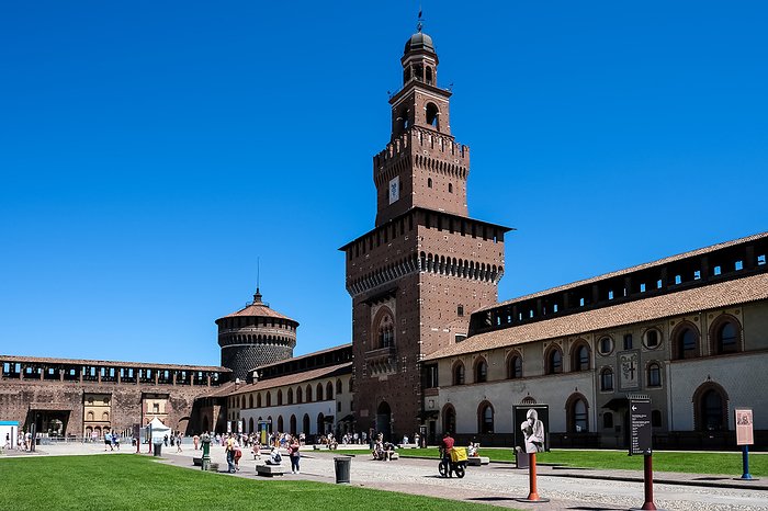 View of Castello Sforzesco  Sforza s Castle , a medieval fortification dating back to the 15th century, situated in Milan, Northern Italy. This historic landmark showcases distinctive medieval architecture and houses several museums and art collections. View of Castello Sforzesco  Sforza s Castle , a medieval fortification dating back to the 15th century, now housing museums and art collections, Milan, Lombardy, Italy, Europe, by MLTZ