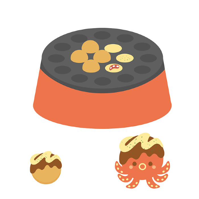 Takoyaki, octopus and takoyaki cookers