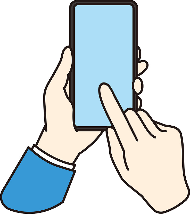 Close-up illustration of a hand tapping a smartphone