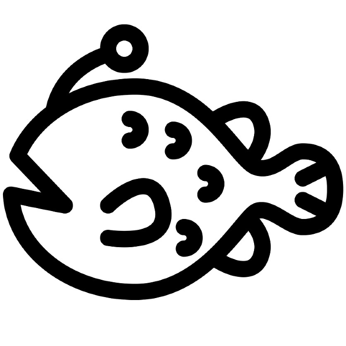 Line style icons representing fish, anglerfish