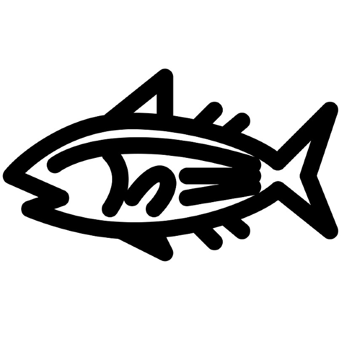 Line style icons representing fish and bonito