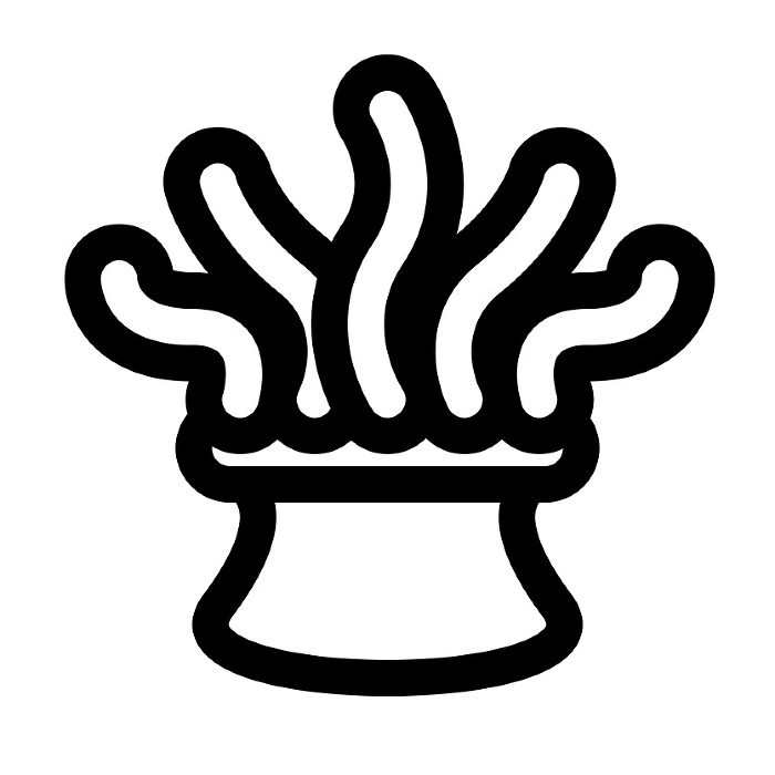 Line style icons representing sea creatures and anemones