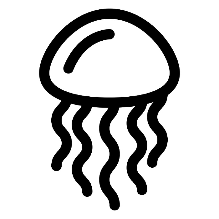 Line style icons representing sea creatures and jellyfish