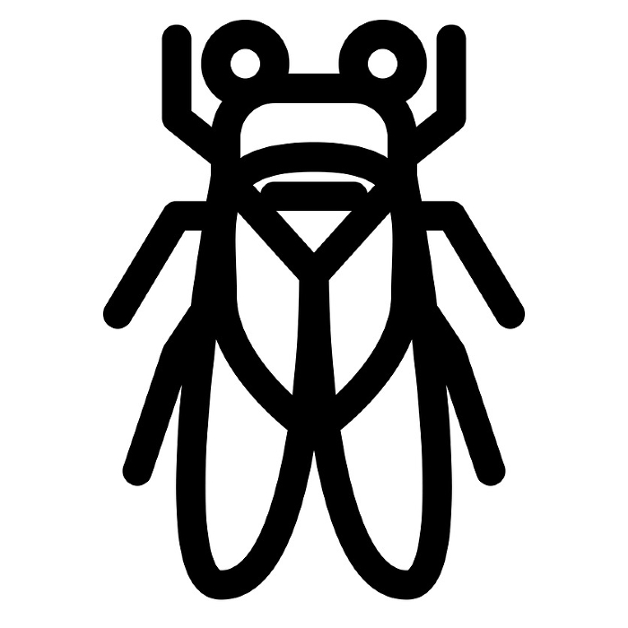 Line style icons representing insects and cicadas