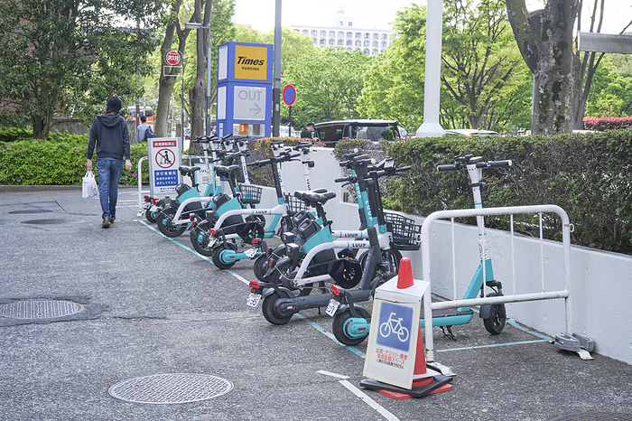Photographed in 2024 Electric kickboards and bicycles Sharing service April 2024 Nishi Shinjuku, Shinjuku ku, Tokyo
