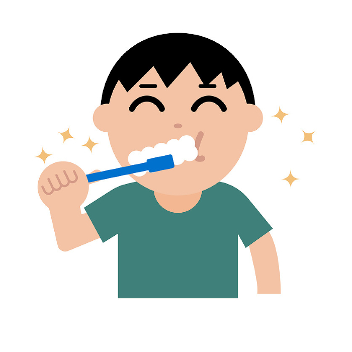 Icon of a boy brushing his teeth. Vector.