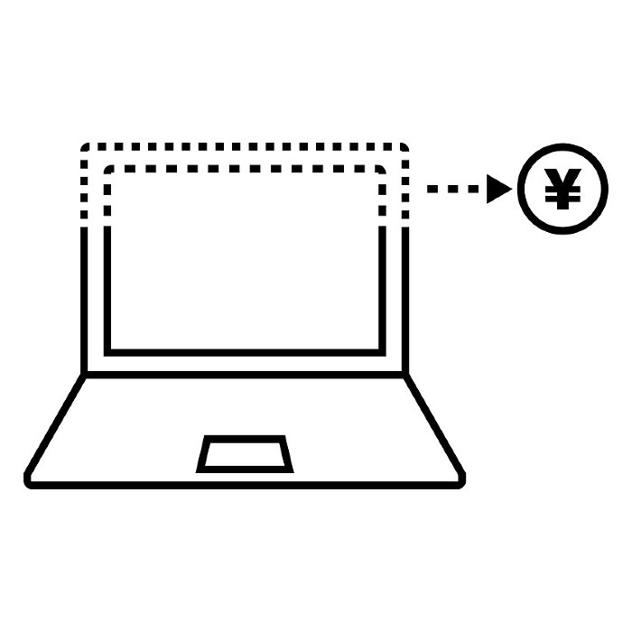 Icons of computer depreciation and Japanese yen. Vector.