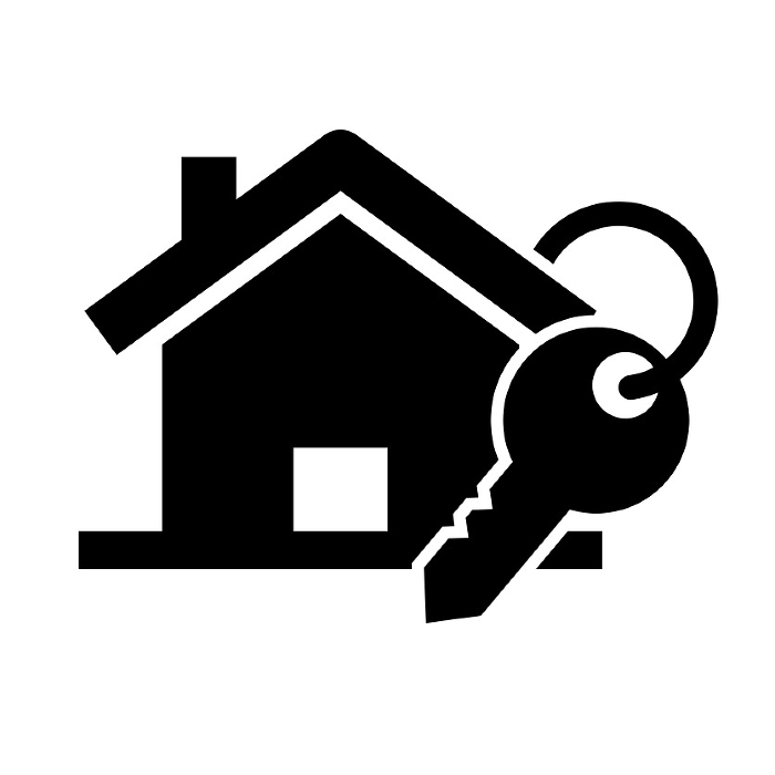 Silhouette icon of a house and house key. Vector.