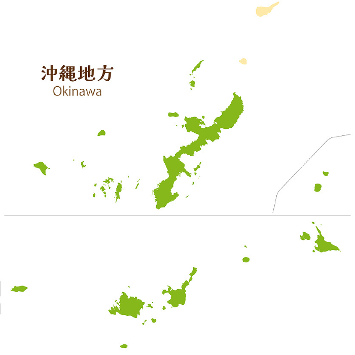 Simple and cute map of the entire Okinawa region and Okinawa Prefecture, including remote islands