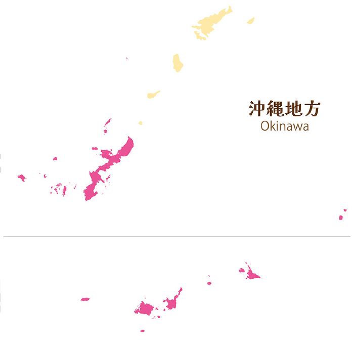 Simple, cute map of the entire Okinawa region and Okinawa Prefecture, including the outlying islands and the Amami Islands