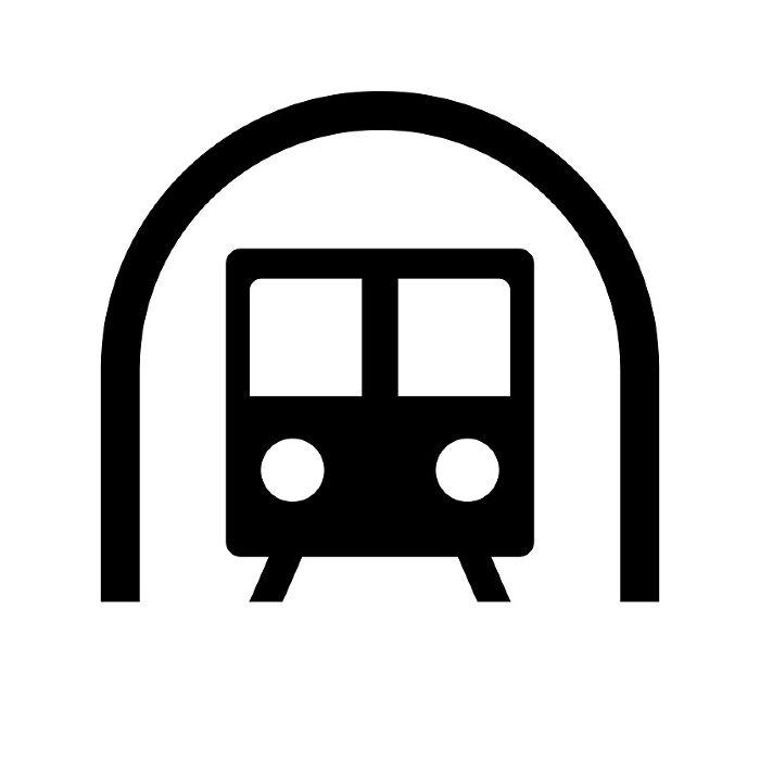 Silhouette icon of tunnel and train. Vector.