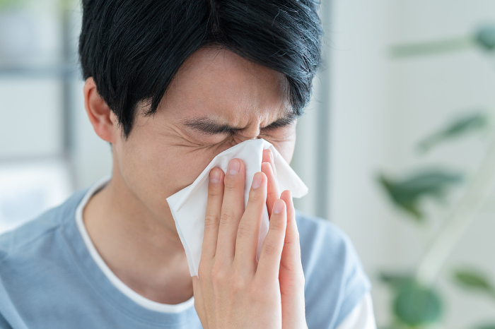 Young Japanese man suffering from hay fever (People)