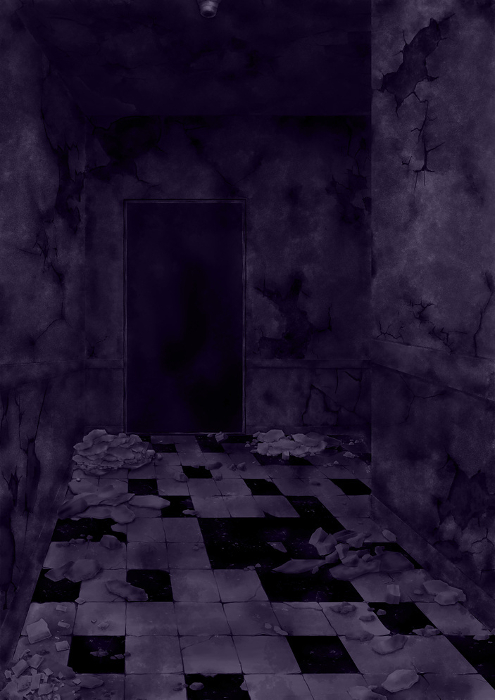Old abandoned crumbling dark corridor purple