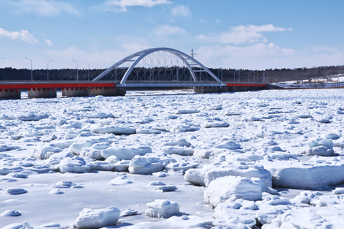 Onnenuma Bridge and drift ice Hokkaido