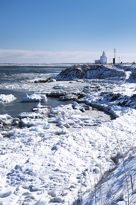 Cape Nosabu Lighthouse and drift ice Hokkaido  3 C