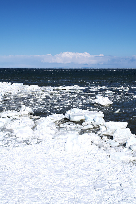 Cape Nosabu, Kunashiri Island and drift ice Hokkaido  3 C