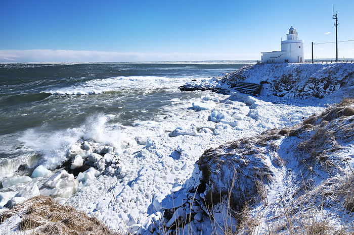 Cape Nosabu Lighthouse and drift ice Hokkaido  3 C