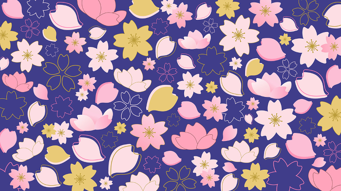 Vector background illustration of cherry blossoms on purple background [landscape].