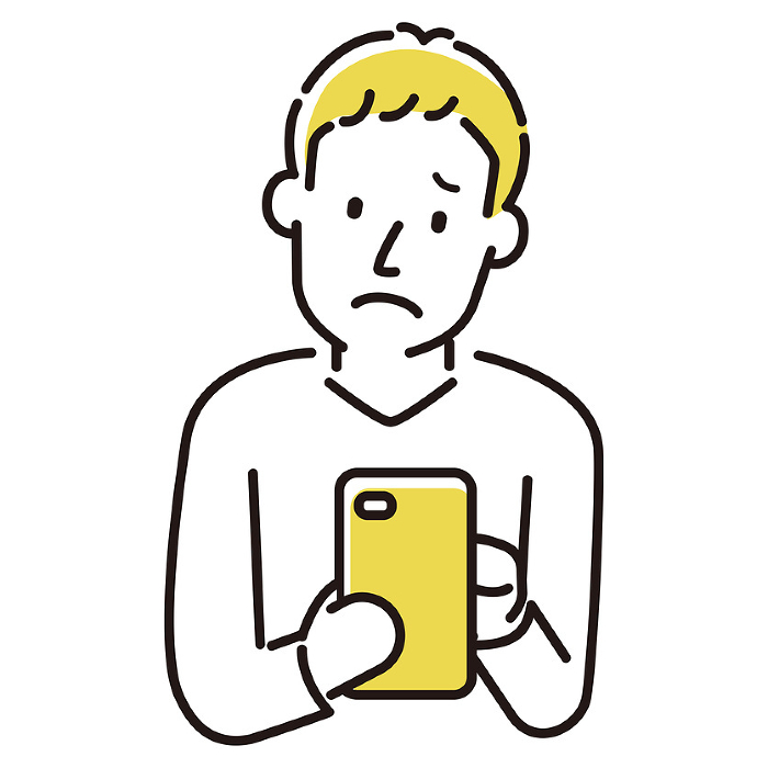 Illustration of a person who can convey a message Do you have such a problem?　Male in his 20s, troubled by his cell phone