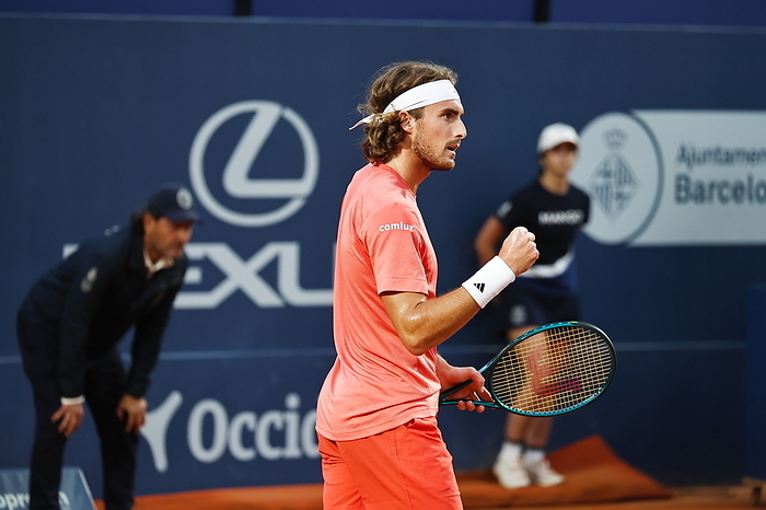 2024 Barcelona Open 3rd Round Stefanos Tsitsipas  GRE , APRIL18, 2024   Tennis : Stefanos Tsitsipas celebrate after point during singles 3rd round match against Roberto Carballes Baena on the Barcelona Open Banc Sabadell tennis tournament at the Real Club de Tenis de Barcelona in Barcelona, Spain.  Photo by Mutsu Kawamori AFLO 