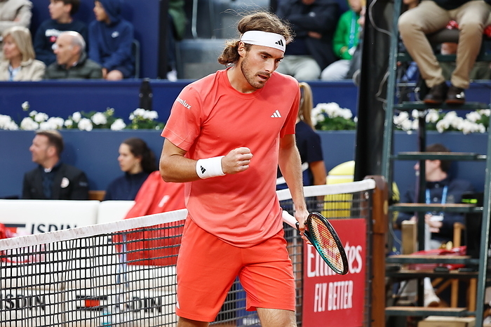 2024 Barcelona Open 3rd Round Stefanos Tsitsipas  GRE , APRIL18, 2024   Tennis : Stefanos Tsitsipas celebrate after point during singles 3rd round match against Roberto Carballes Baena on the Barcelona Open Banc Sabadell tennis tournament at the Real Club de Tenis de Barcelona in Barcelona, Spain.  Photo by Mutsu Kawamori AFLO 
