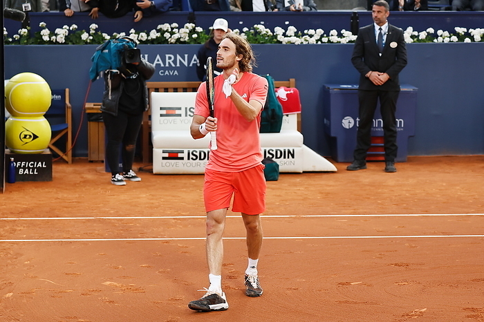 2024 Barcelona Open 3rd Round Stefanos Tsitsipas  GRE , APRIL18, 2024   Tennis : Stefanos Tsitsipas celebrate after winning singles 3rd round match against Roberto Carballes Baena on the Barcelona Open Banc Sabadell tennis tournament at the Real Club de Tenis de Barcelona in Barcelona, Spain.  Photo by Mutsu Kawamori AFLO 