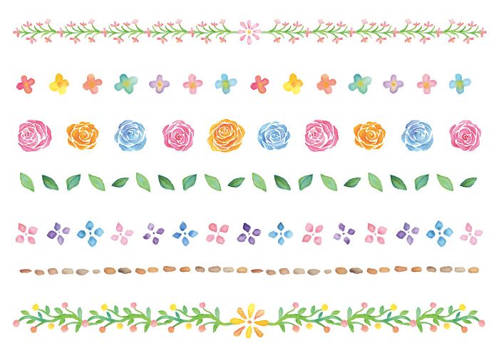 Set of watercolor hand-painted floral decorative lines - horizontal