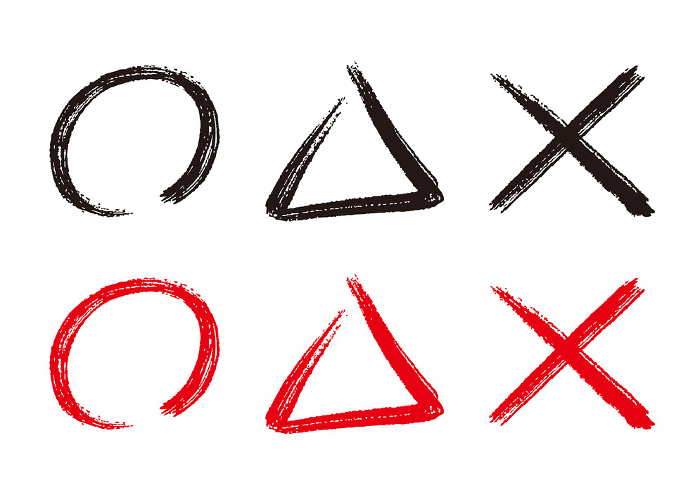 Brushstroke circles, triangles and crosses (black and red)