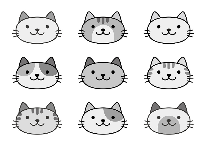 clip art set of face of cute cat(monochrome)