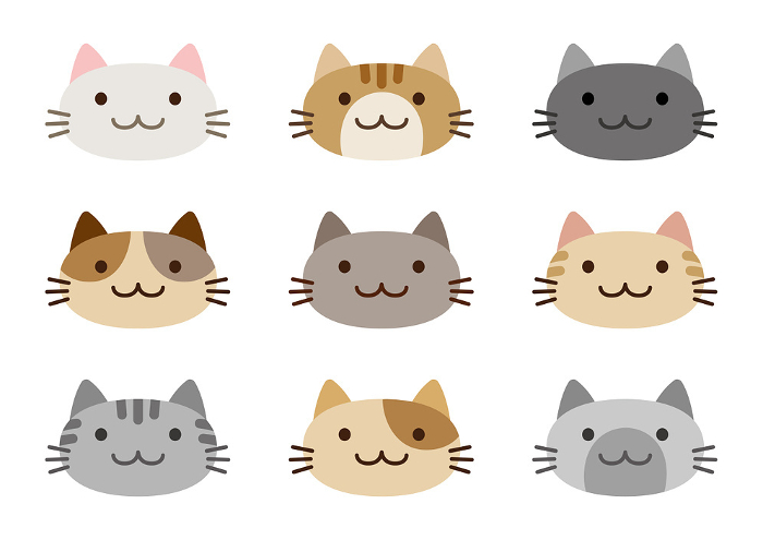 Set of various cute cat face illustrations