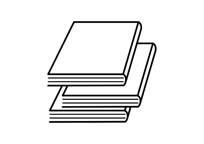 Black-and-white illustration of a book placed in a flat pile