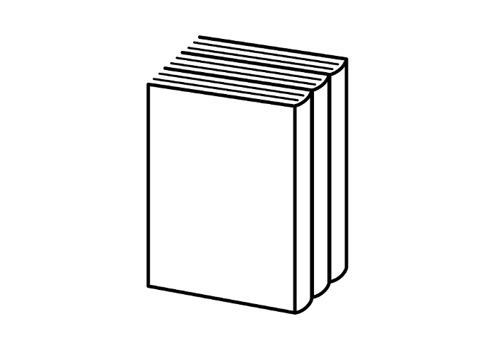 Black-and-white illustration of books arranged in a stand-up row.