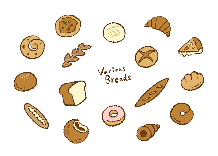 Clip art of various kinds of bread