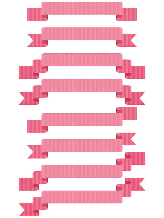 Illustration of a set of 8 simple striped ribbons (pink)