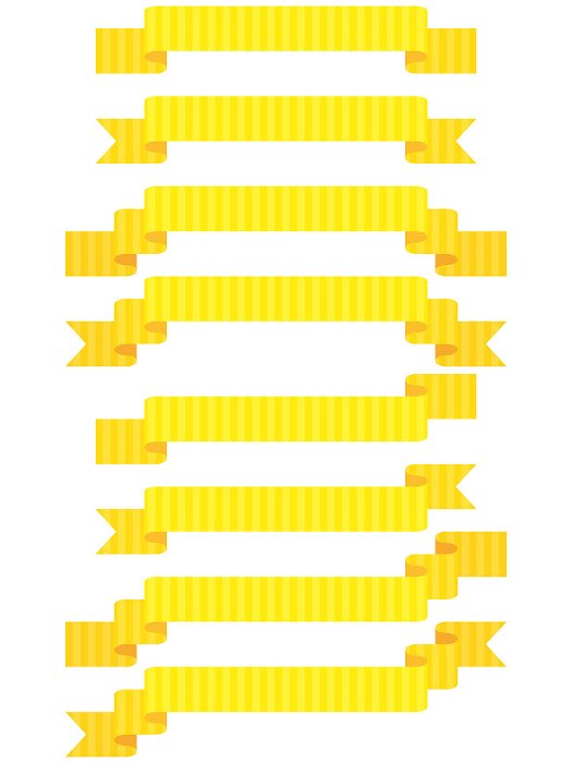 Illustration of a set of 8 simple ribbons in striped pattern (yellow)
